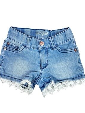 Cat & Jack Light Blue Denim Shorts with White Lace Trim